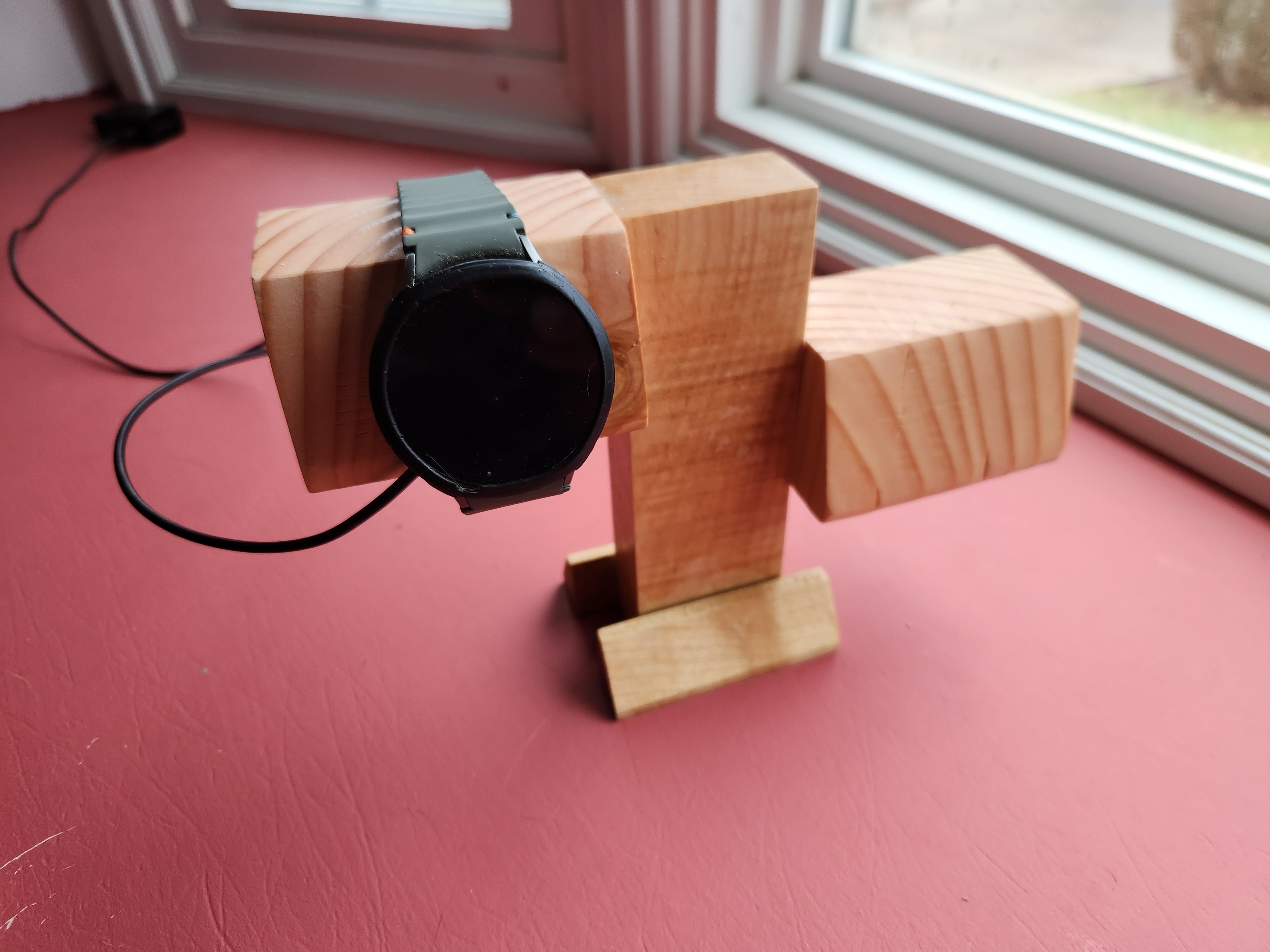 Watch holder wooden modern offset Pine and red oak