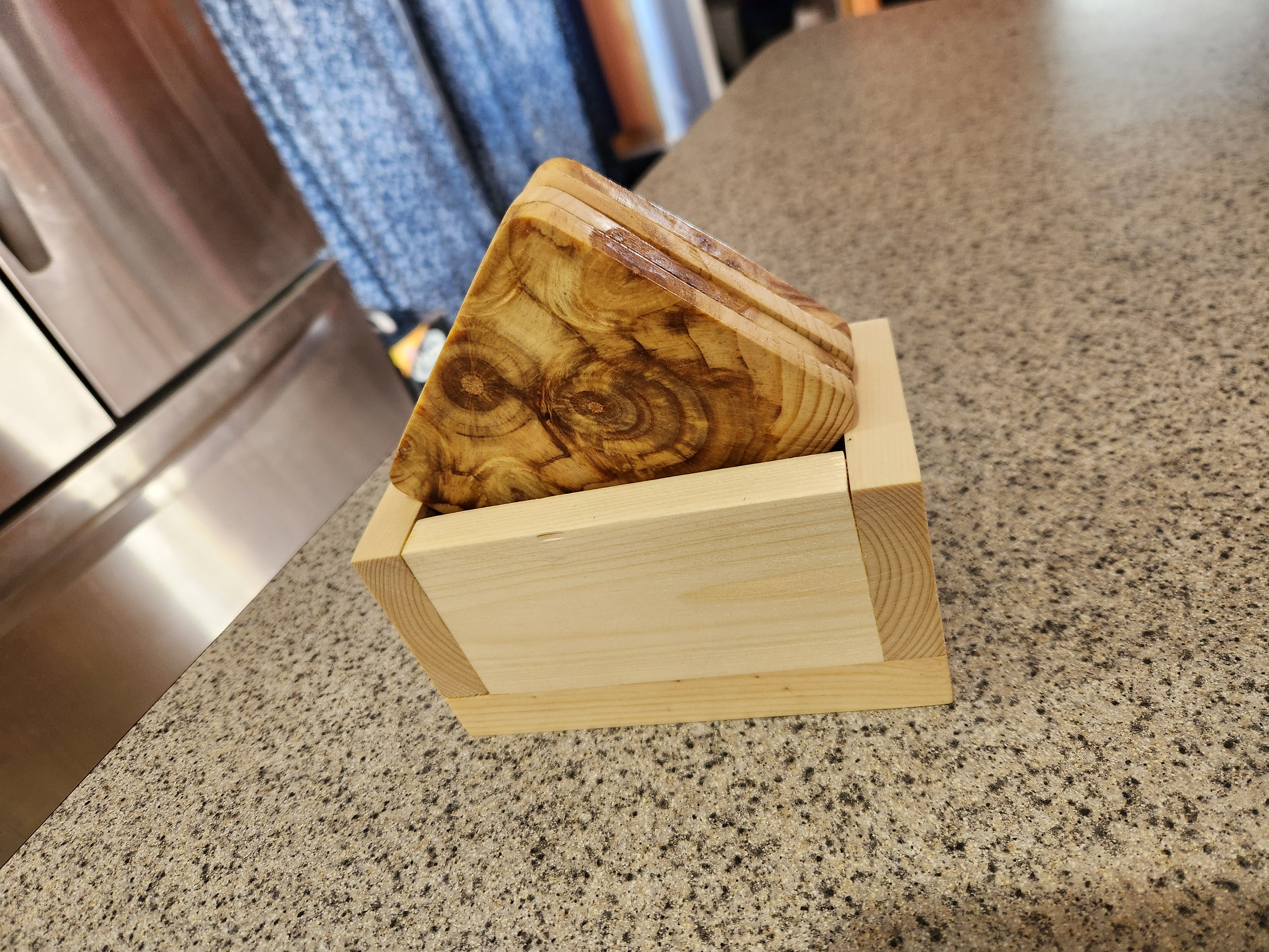 Wooden coasters Handmade Pine with storage box.