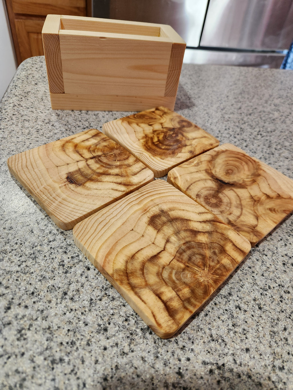 Wooden coasters Handmade Pine with storage box.