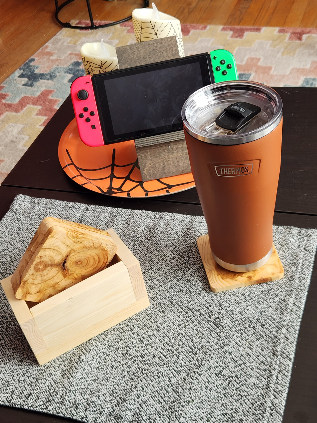 Wooden coasters Handmade Pine with storage box.