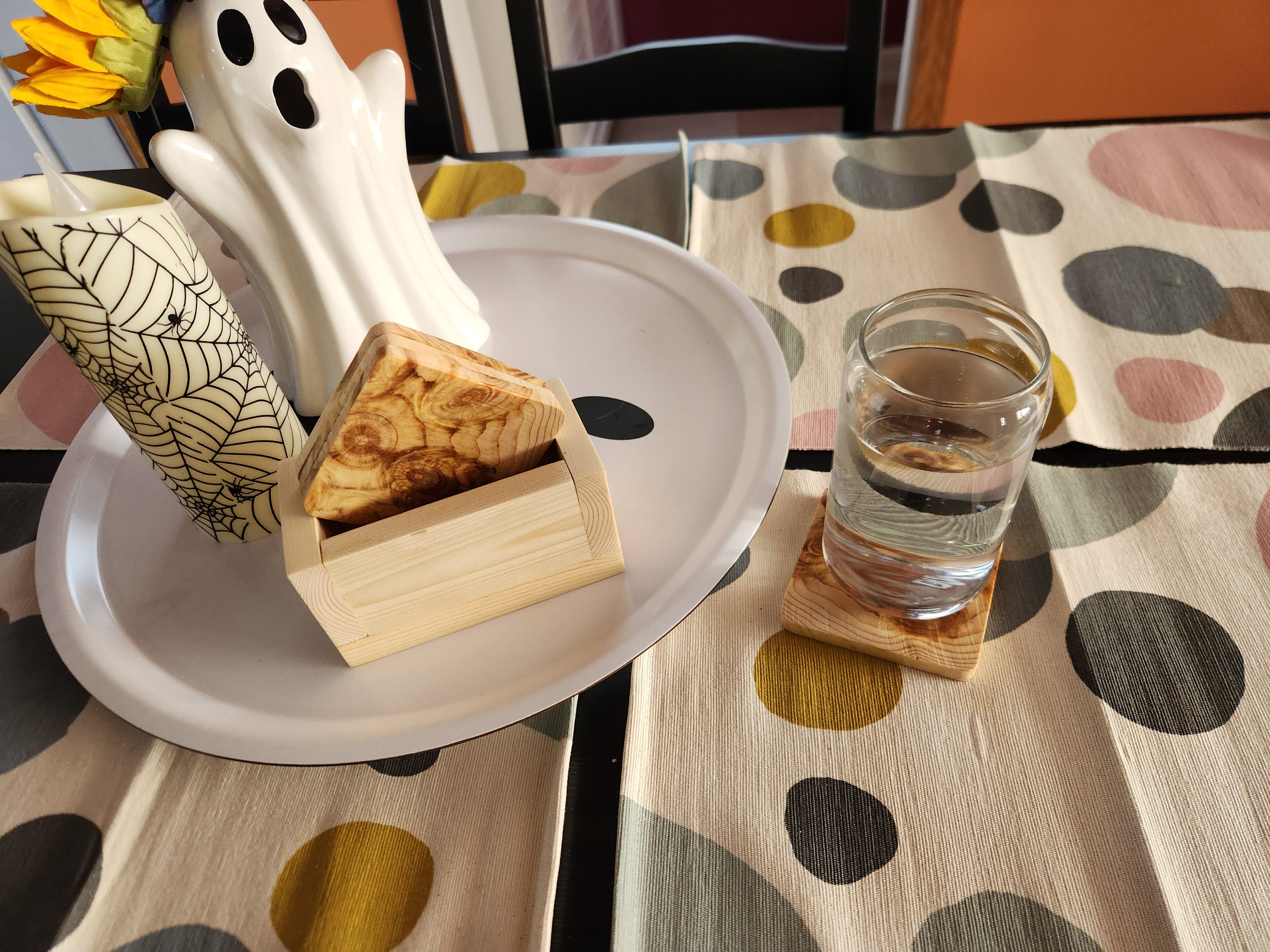 Wooden coasters Handmade Pine with storage box.