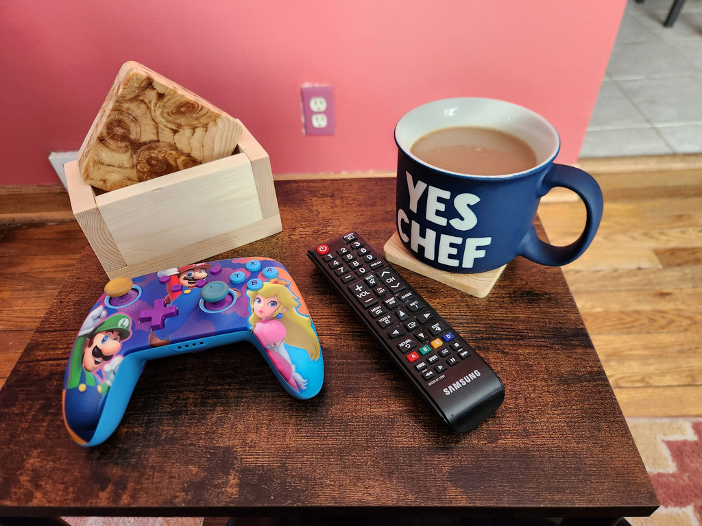 Wooden coasters Handmade Pine with storage box.