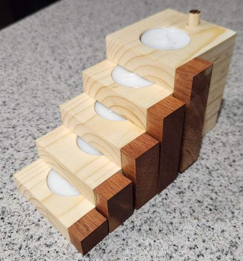 5 Tier Tealight Candle Holder / Incense Cone Burner Handmade Wooden Pine and Padauk Staircase Style