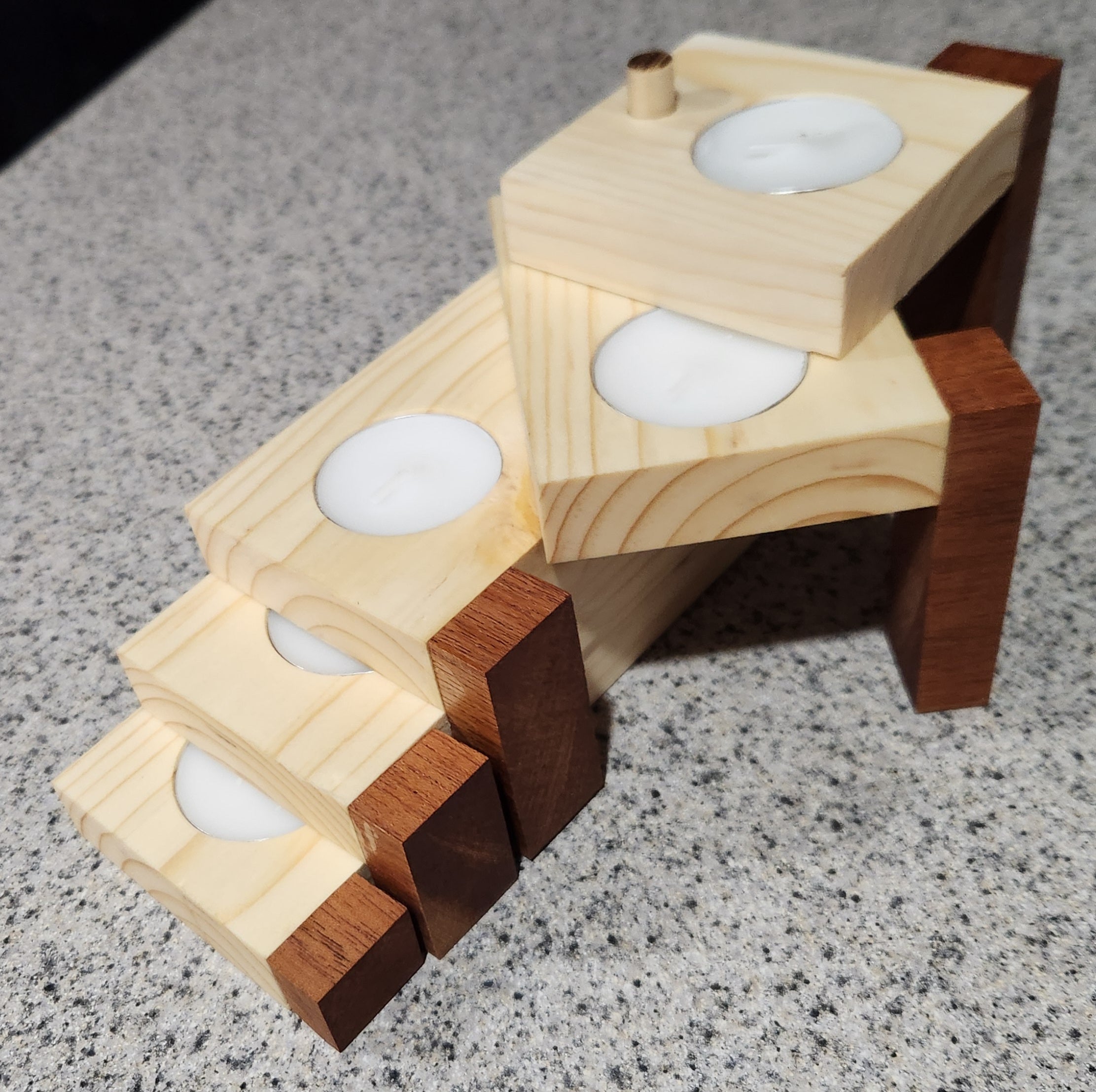 5 Tier Tealight Candle Holder / Incense Cone Burner Handmade Wooden Pine and Padauk Staircase Style