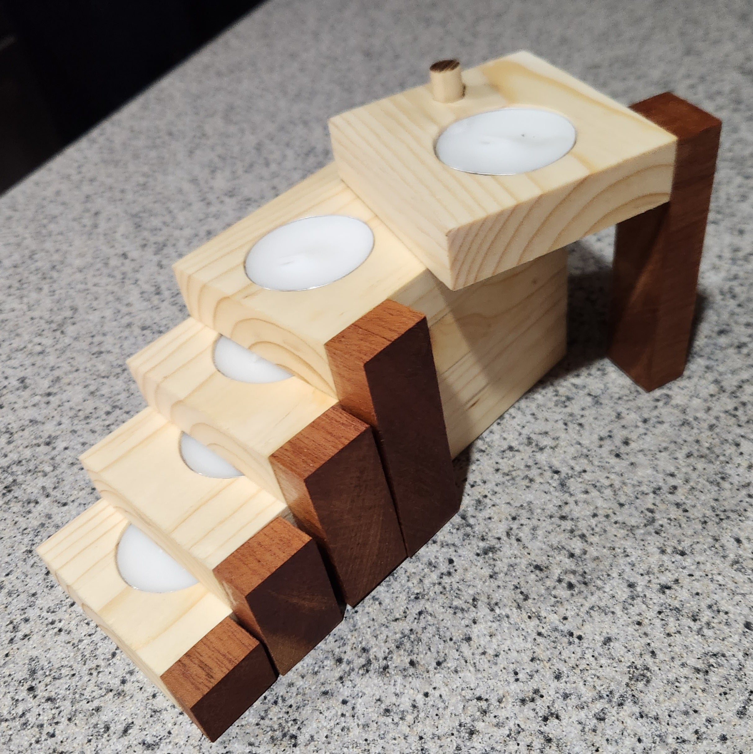 5 Tier Tealight Candle Holder / Incense Cone Burner Handmade Wooden Pine and Padauk Staircase Style